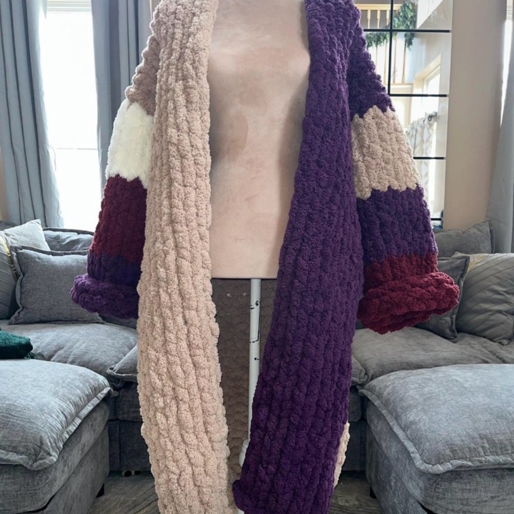 Purple/Khaki Long Cardigan